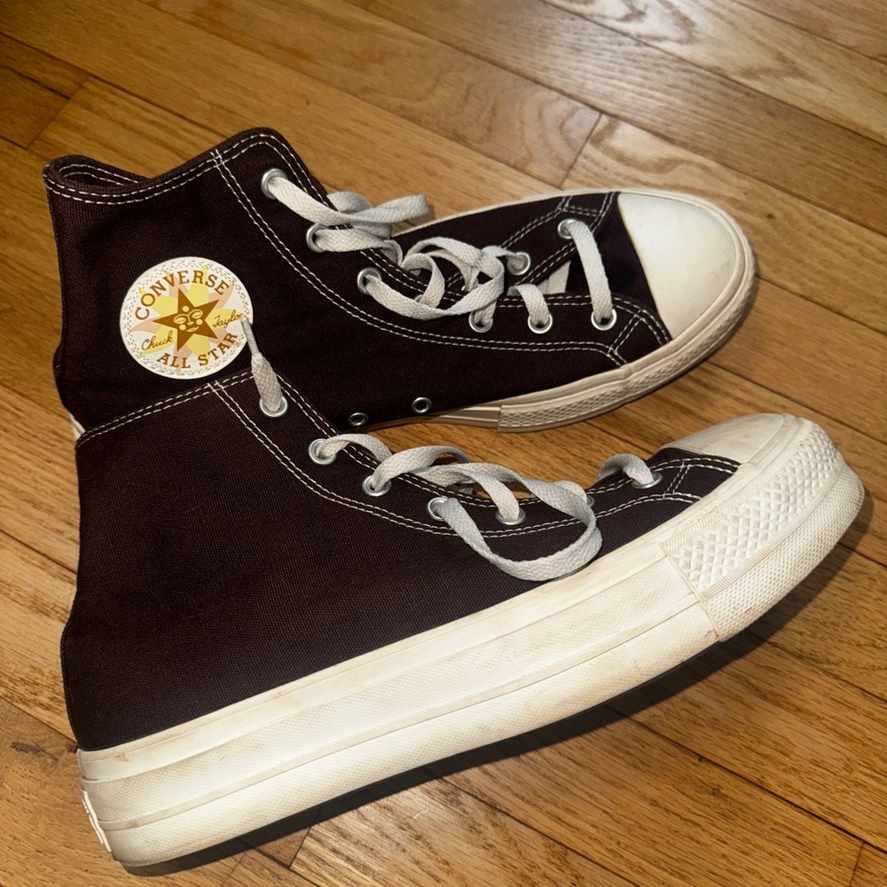Custom made brown high top platform converse